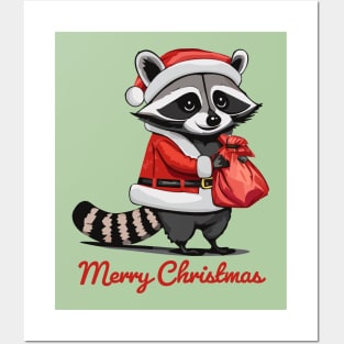 Merry Christmas - Raccoon, AKA a Trash Panda, Dressed as Santa Claus Posters and Art